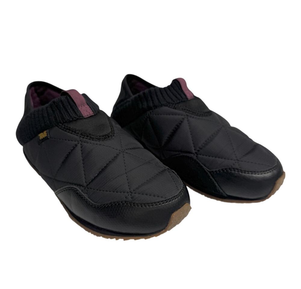 Teva Ember Moc Shoes Women 7 Black Purple Quilted Collapsible Heel Slip On